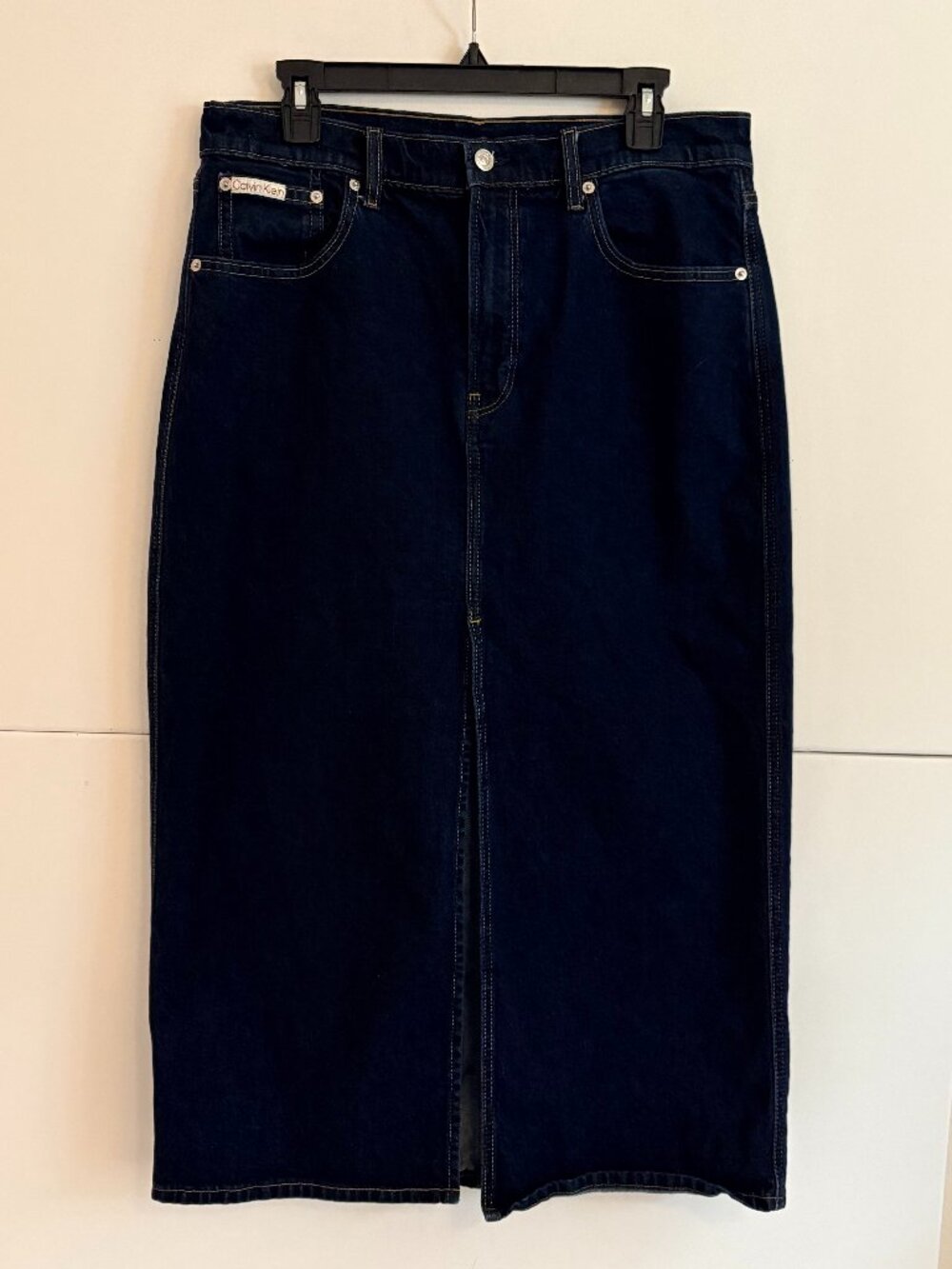 Calvin Klein Women's Cotton Blue Maxi Stretch Modest Denim Jean Skirt Size 32